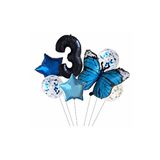 Mavi Kelebek Balon Set Yıldız Balon Folyo Set Doğum Günü Set Yaş 3