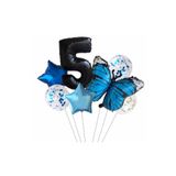 Mavi Kelebek Balon Set Yıldız Balon Folyo Set Doğum Günü Set Yaş 5