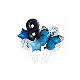 Mavi Kelebek Balon Set Yıldız Balon Folyo Set Doğum Günü Set Yaş 8