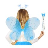 Mavi Kelebek Erkek-Kız Seti – 50 cm Kelebek Kanadı, Taç ve Asa