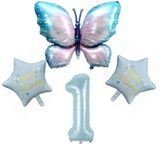 Mavi Kelebekli Happy Birthday 1 Yaş Folyo Balon Set