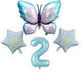Mavi Kelebekli Happy Birthday 2 Yaş Folyo Balon Set
