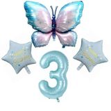 Mavi Kelebekli Happy Birthday 3 Yaş Folyo Balon Set