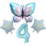 Mavi Kelebekli Happy Birthday 4 Yaş Folyo Balon Set
