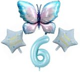 Mavi Kelebekli Happy Birthday 6 Yaş Folyo Balon Set