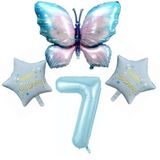 Mavi Kelebekli Happy Birthday 7 Yaş Folyo Balon Set