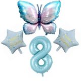 Mavi Kelebekli Happy Birthday 8 Yaş Folyo Balon Set