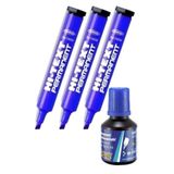 Mavi Kesik Uclu Markor Permanent Kalem 3 Adet Hi-Text Marker Murekkep Siyah 30 Ml 1 Adet Brons Koli Kalemi