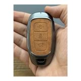 Mavi Keys Hyundai Kona Elantra i10, i20 Santa Fe 2019ve Üstü Smart Deri Metal Kumanda Koruma Kılıfı Kahverengi