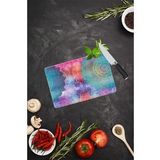 Mavi Kırmızı Mandala Desenli Cam Kesme Tahtası| 20 Cm X 30 Cm