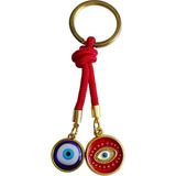 Mavi Kırmızı Nazar Boncuklu Anahtarlık - Premium Metal Halkalı Koruyucu Charm - Çok Renkli