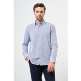 Mavi Kısalabilir Kollu Armürlü Biritli Yaka Pamuklu Casual Slim Fit Dar Kesim Gömlek 1004240202