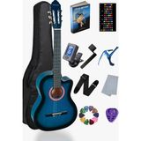 Mavi Klasik Gitar 4/4 Yetişkin Boy Sap Ayarlı Kesik Kasa Full Set (Çanta, Capo, Askı, Pena, Dijital Tuner)