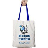 Mavi Kulplu Kişiye Özel Bilgi Işlem Teknisyeni Yıkanabilir Omuz Çanta