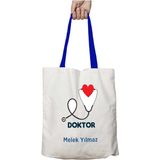 Mavi Kulplu Kişiye Özel Doktor Kalp Yıkanabilir Omuz Çanta