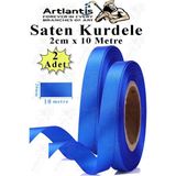 Mavi Kurdele Saten 2 cm 10 Metre 2 Adet Saten Kurdela Parlak Hediye ve Süsleme Şeridi Süs Paketleme Çiçek Saç El - 2cm x 40 metre - Standart