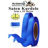 Mavi Kurdele Saten 2 Cm 10 Metre 2 Adet Saten Kurdela Parlak Hediye Ve Süsleme Şeridi Süs Paketleme Çiçek Saç El