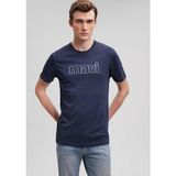 Mavi Lacivert Kısa Kol Logo Baskılı Tişört M Erkek Slim Fit İnce Polyester Pamuk