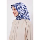 Mavi Leopar Desen Twill İpek Eşarp