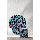 Mavi Leopar Desenli Bilek Destekli Mouse Pad Kupa Seti - Renkli