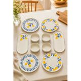 Mavi Limon 10 Parça 4 Kişilik Handmade Stackable Seramik Tabak Seti Premium Sunum & Kahvaltı Takımı