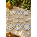 Mavi Limon 12 Parça 6 Kişilik Handmade Stackable Seramik Tabak Seti Premium Sunum & Kahvaltı Takımı Beyaz