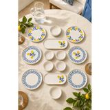 Mavi Limon 14 Parça 6 Kişilik Handmade Stackable Seramik Tabak Seti Premium Sunum & Kahvaltı Takımı