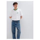 Mavi Logo Baskılı Biye Detaylı Beyaz Tişört Loose Fit/Bol Rahat Kesim 0613557-620