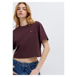 Mavi Logo Baskılı Bordo Tişört Crop/Kısa Kesim 1613984-70223