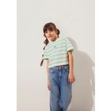 Mavi Logo Baskılı Yeşil Çizgili Crop Tişört Loose Fit / Bol Rahat Kesim -88145 7610182