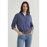 Mavi Loose Fit Çizgili Uzun Kollu Bayan Gömlek 1210683-80736 LACİVERT
