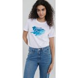 Mavi M1612240-620 Beyaz Regular Mavi Baskılı Kadın T-shirt