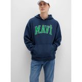 Mavi Mavı M067149-29743 Gece Lacıvert Erkek Mavı Logo Baskılı Kapusonlu Oversıze Sweatshırt
