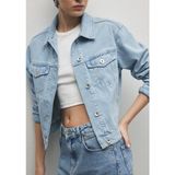 Mavi Megi Kadın Premium Buz Mavi Jean Ceket Uzun Kol Normal Fit Denim Düz Desen