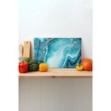 Mavi Mermer Desen Cam Kesme Tahtası, Silikon Ayaklı Sunum Kesim Doğrama Tablası, Temperli ve Rodajlı - 30 x 45 cm
