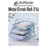 Mavi Metal Evrak Rafı 3 Lü 1 Paket Masaüstü A4 Dosya 3 Katlı Düzenleyici Kağıt Tepsisi Metal Fileli Hareketli
