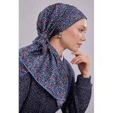 Mavi Mini Yazı Detay Twill İpek Eşarp