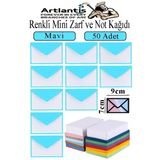 Mavi Mini Zarf 7X9 Cm Not Kağıtlı 50 Adet Küçük Mavi Zarf Mektup Oyun Zarfı Doğum Günü Dilekleri Zarfı Canlı Renk