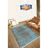 Mavi Modern Dokuma Pamuk Tabanlı Kaymaz Kilim Klm012