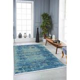 Mavi Modern Dokuma Pamuk Tabanlı Kaymaz Kilim Klm014