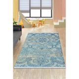 Mavi Modern Dokuma Pamuk Tabanlı Kaymaz Kilim Klm047