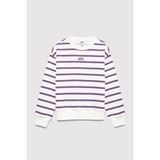 Mavi Mor Çizgili Logo Baskılı Sweatshirt Kız Çocuk Uzun Kol Geniş Kalıp Renkli Tasarım - Mor - Beyaz - 7 - 8 Yaş