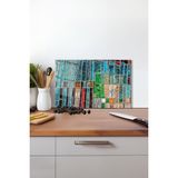 Mavi Mozaik Desen Cam Kesme Tahtası, Silikon Ayaklı, Isıya Kırılmaya Dayanıklı, Sunum Kesim Tablası - 30 x 45 cm