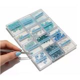 Mavi Nail Art Tırnak Süsleme Seti 12 Bölmeli | Boncuk, Çiçek, Kurdele, Pul Ve Parıltı