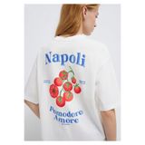 Mavi Napoli Baskılı Ekru Tişört Loose Fit / Bol Rahat Kesim 1614013-70057