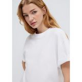 Mavi Naskışlı Beyaz Basic Tişört Loose Fit/Bol Rahat Kesim 1613225-620