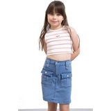 Mavi Ön Cepli Beli Lastikli Kız Çocuk Jean Şort Etek 21122 - 4 - 5 Yaş