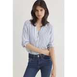 Mavi Pamuklu Regular Fit V Yaka Çizgili Bayan Bluz 122400-83979 İNDİGO-BEYAZ