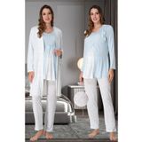 Mavi Pamuklu Sabahlıklı Hamile Lohusa Pijama Takımı, XL, EFF9068-198IGP101879