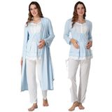 Mavi Pamuklu Sabahlıklı Hamile Lohusa Uzun Kolu Pijama Takımı Effort, 2XL, EFF9054-198IGP101945